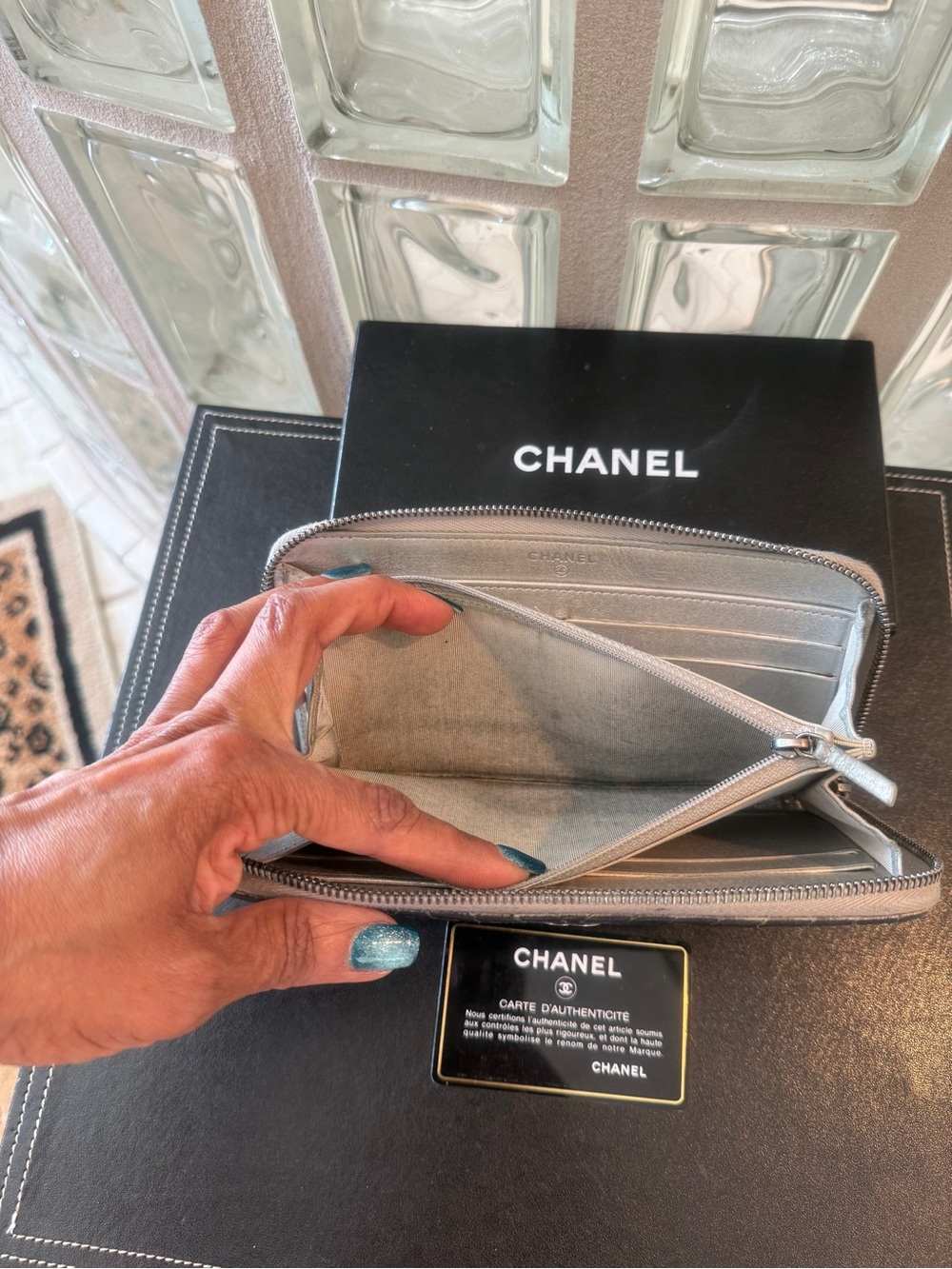 CHANEL Black Chevron Zip-Around Leather Lambskin Long Wallet with Silver CC Logo - Picture 7 of 16